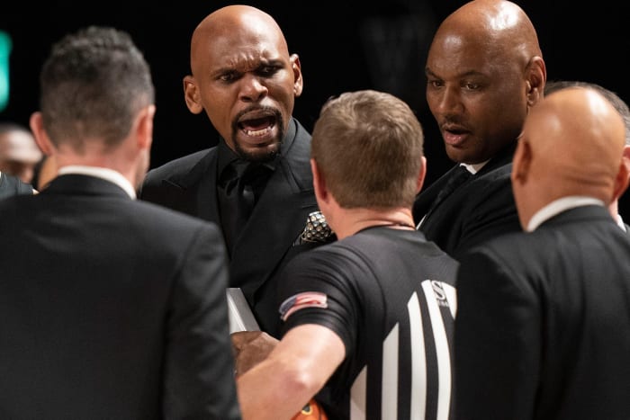 Vanderbilt coach Jerry Stackhouse voices anger that his players received technicals, but Arkansas guard Anthony Black did not.